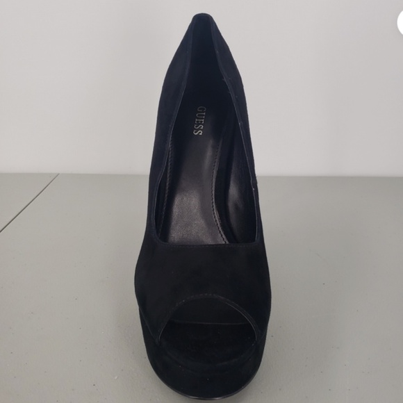 Guess CACEI Pump Womens 9.5M Black Suede Stiletto Slip On High Heels Peep Toe - Picture 4 of 16